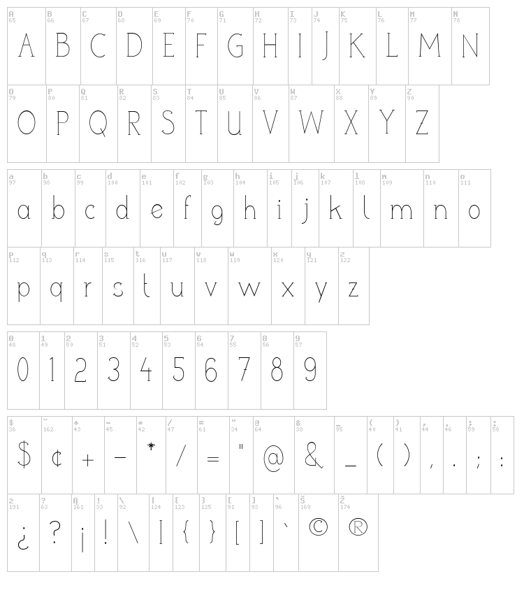 Poor Weekdays Serif font map